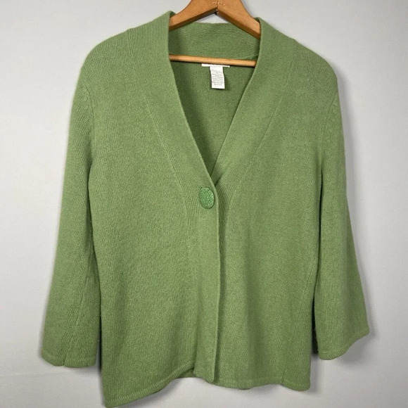 Tweeds Soft Green Angora Lambswool Wool Cardigan 1 Button Sweater Kimono Size S - Picture 1 of 10
